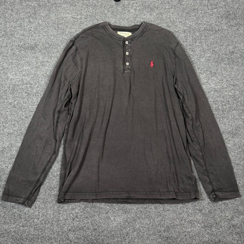 Polo Denim Supply Ralph Lauren Mens Long Sleeve Henley Shirt Black Sz L Red Pony